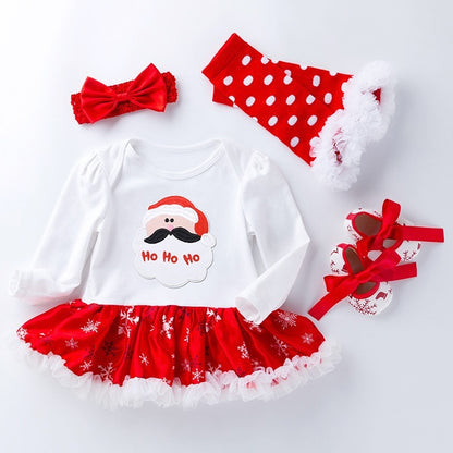 Four-piece Baby Snowflake Long-sleeved Dress (Color:Candy Size:59)