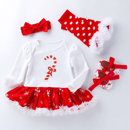 Four-piece Baby Snowflake Long-sleeved Dress (Color:Candy Size:59)