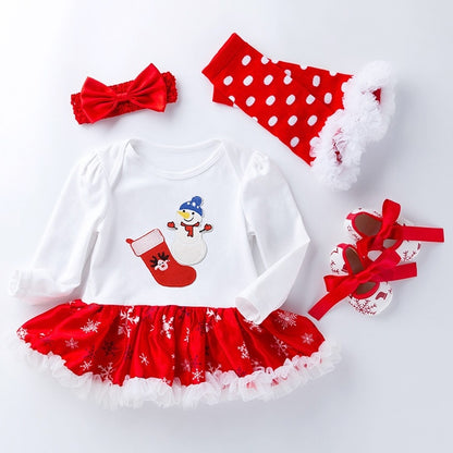 Four-piece Baby Snowflake Long-sleeved Dress (Color:Candy Size:59)
