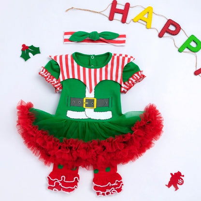 Christmas Baby Short-sleeved Three-piece Baby Romper Tutu Skirt