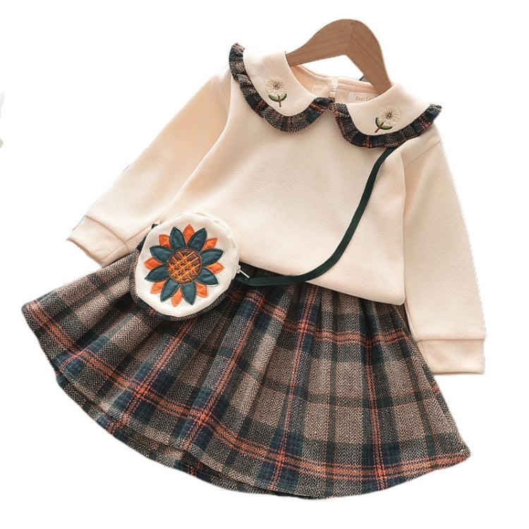 Plaid Top + Pleated Half-length Princess Skirt Two-piece Suit