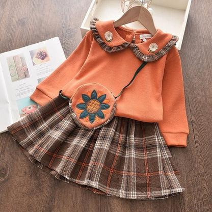 Plaid Top + Pleated Half-length Princess Skirt Two-piece Suit