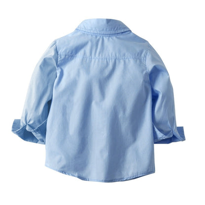 Children Long-sleeved Shirt + Denim Suspenders And Trousers Two-piece Suit