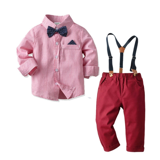 Boys Striped Shirt + Suspenders Trousers Suit