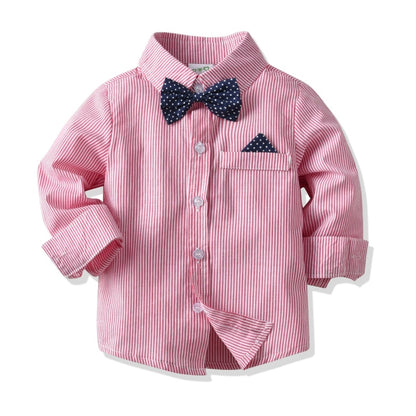 Boys Striped Shirt + Suspenders Trousers Suit