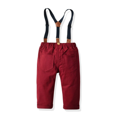 Boys Striped Shirt + Suspenders Trousers Suit