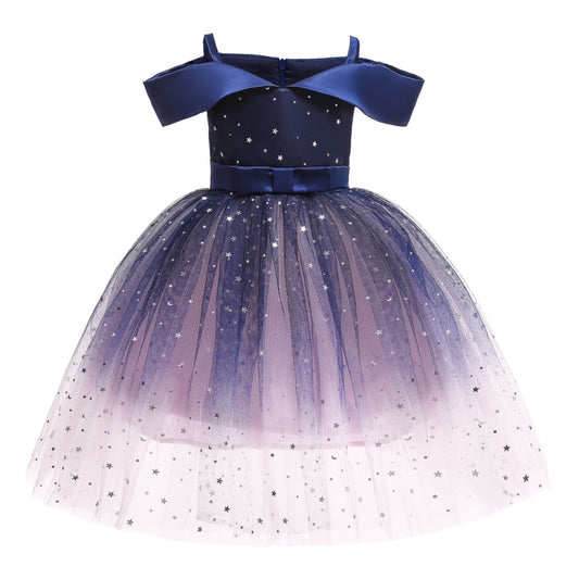 Girls One-shoulder Sequined Tutu Dress
