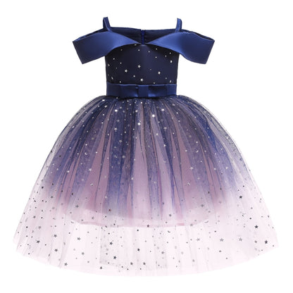 Girls One-shoulder Sequined Tutu Dress