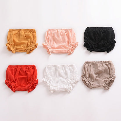 Pure Color Cotton And Linen Lace Casual Triangle Shorts