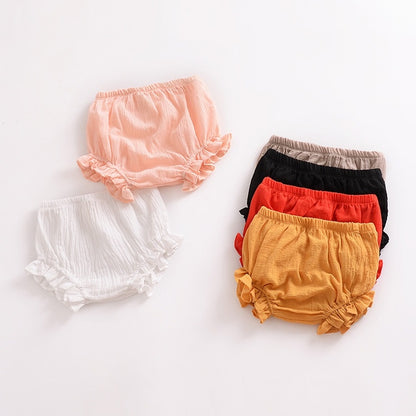 Pure Color Cotton And Linen Lace Casual Triangle Shorts