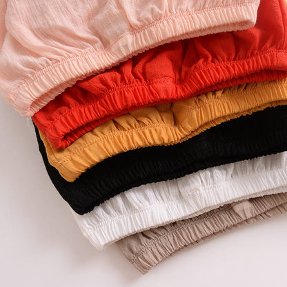 Pure Color Cotton And Linen Lace Casual Triangle Shorts