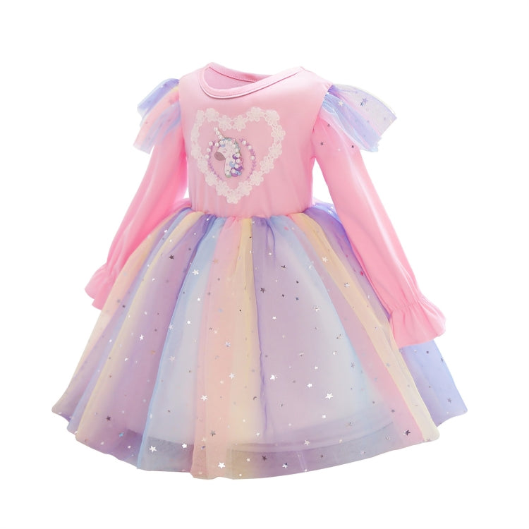 Children Dress With Flying Sleeves Rainbow Sequined Mesh Princess Dress