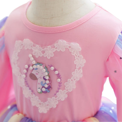 Children Dress With Flying Sleeves Rainbow Sequined Mesh Princess Dress