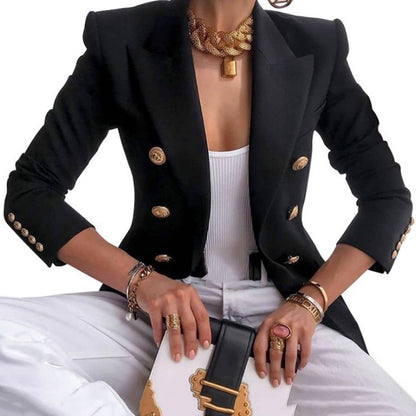 Solid Color Slim Long-sleeved Cardigan Short Suit Jacket for Ladies